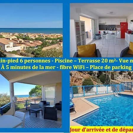 Plain-Pied, Terrasse, Piscine, Pleine Vue Mer, Plage A 6' A Pied, Parking, Wifi Fleury  Esterno foto