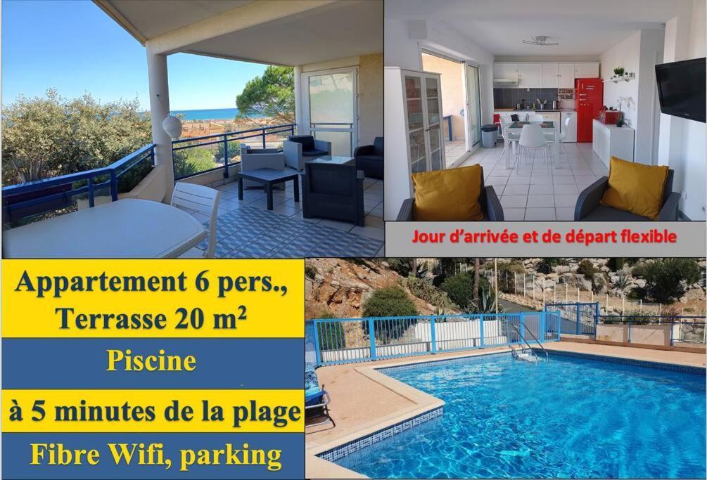 Plain-pied, Terrasse, Piscine, Pleine Vue Mer, A 6' A Pied, Parking, Wifi Apartment Fleury (Aude)